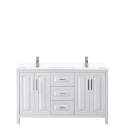 Wyndham Collection Daria 60 Inch Double Bathroom Vanity in White, White Cultured Marble Countertop, Undermount Square Sinks, No Mirror - Luxe Bathroom Vanities