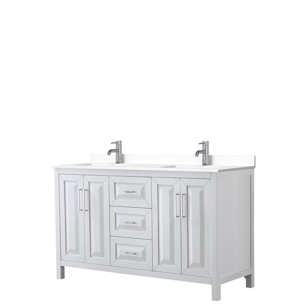 Wyndham Collection Daria 60 Inch Double Bathroom Vanity in White, White Cultured Marble Countertop, Undermount Square Sinks, No Mirror - Luxe Bathroom Vanities