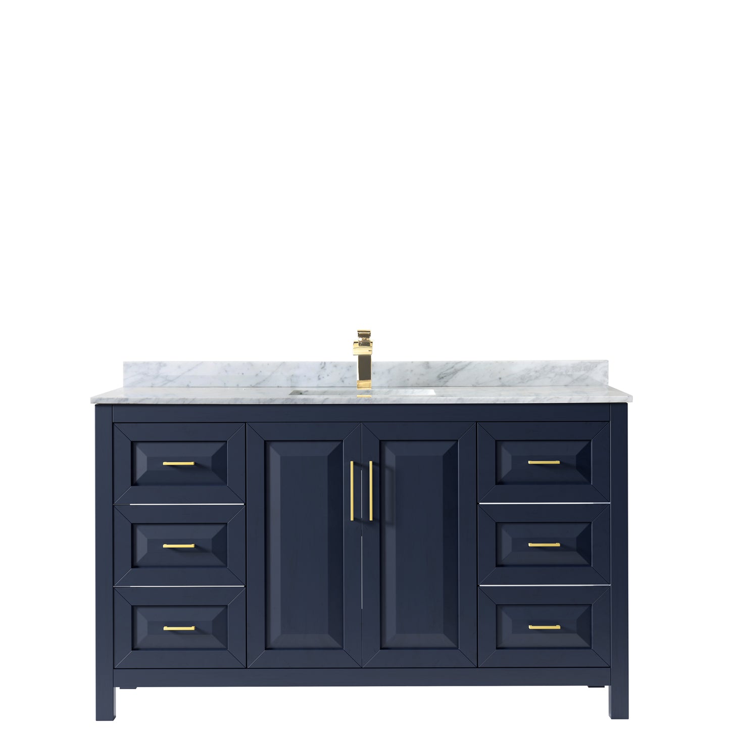 60 Inch Single Bathroom Vanity in Dark Blue, White Carrara Marble Countertop, Undermount Square Sink, No Mirror - Luxe Bathroom Vanities Luxury Bathroom Fixtures Bathroom Furniture