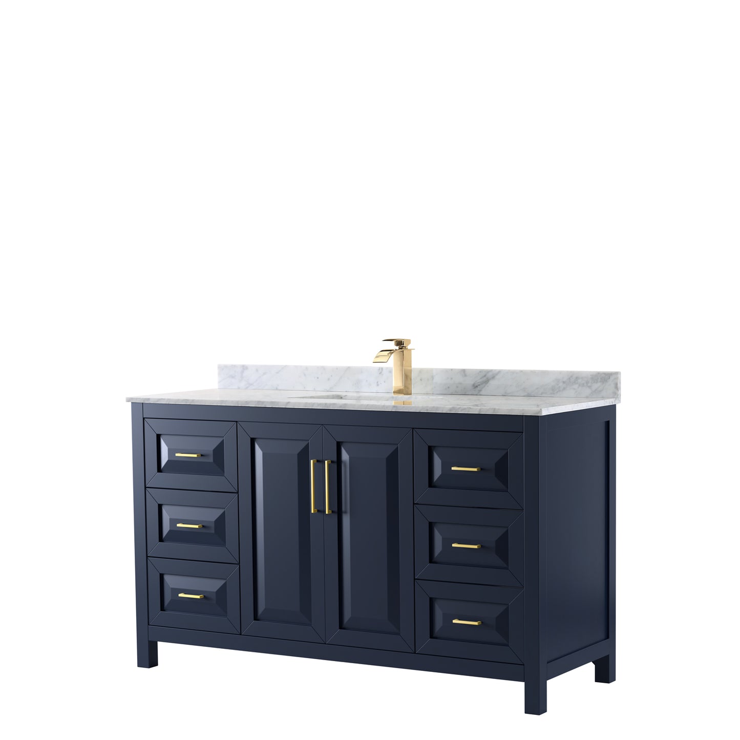 60 Inch Single Bathroom Vanity in Dark Blue, White Carrara Marble Countertop, Undermount Square Sink, No Mirror - Luxe Bathroom Vanities Luxury Bathroom Fixtures Bathroom Furniture