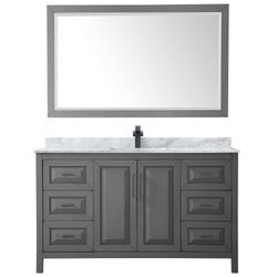 Wyndham Daria 60 Inch Single Bathroom Vanity White Carrara Marble Countertop, Undermount Square Sink in Matte Black Trim with 58 Inch Mirror - Luxe Bathroom Vanities