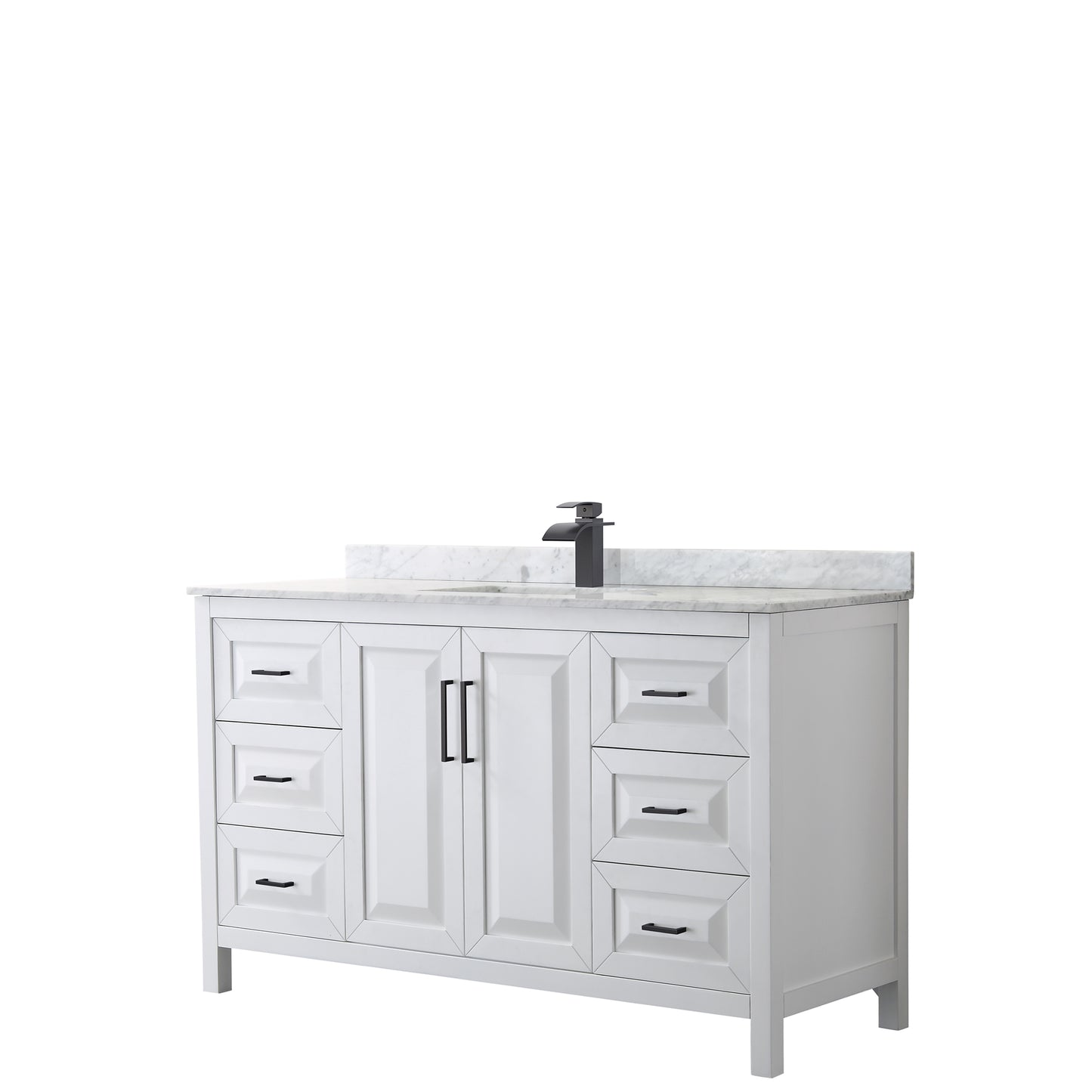 Wyndham Daria 60 Inch Single Bathroom Vanity White Carrara Marble Countertop with Undermount Square Sink in Matte Black Trim - Luxe Bathroom Vanities
