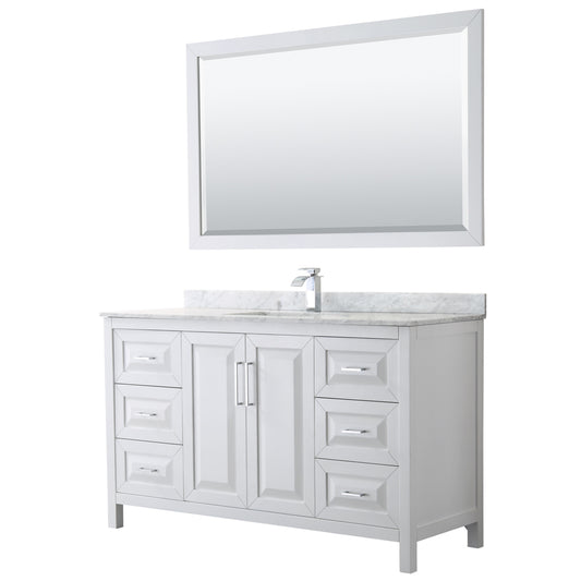 60 inch Single Bathroom Vanity, White Carrara Marble Countertop, Undermount Square Sink, and 58 inch Mirror - Luxe Bathroom Vanities Luxury Bathroom Fixtures Bathroom Furniture