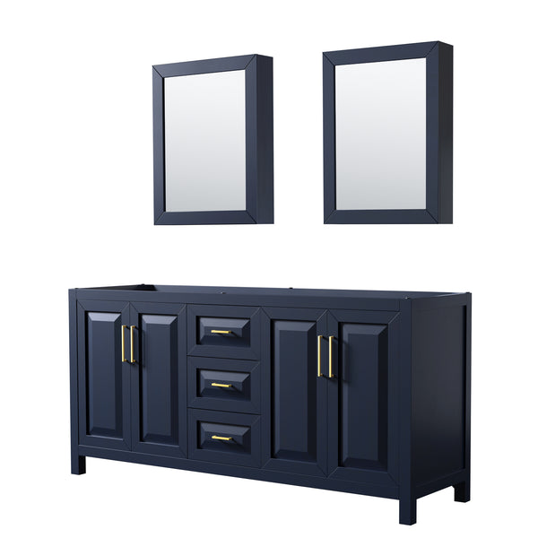 72 Inch Double Bathroom Vanity in Dark Blue, No Countertop, No Sink, Medicine Cabinets - Luxe Bathroom Vanities Luxury Bathroom Fixtures Bathroom Furniture