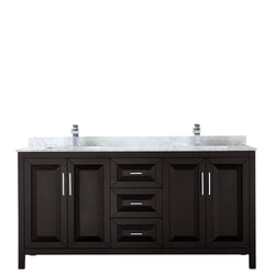 72 inch Double Bathroom Vanity, White Carrara Marble Countertop, Undermount Square Sinks, and No Mirror - Luxe Bathroom Vanities Luxury Bathroom Fixtures Bathroom Furniture
