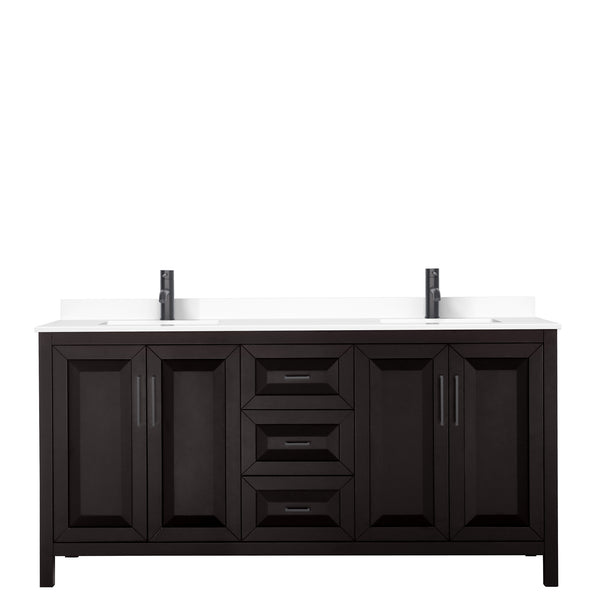 Wyndham Daria 72 Inch Double Bathroom Vanity White Cultured Marble Countertop with Undermount Square Sinks in Matte Black Trim - Luxe Bathroom Vanities