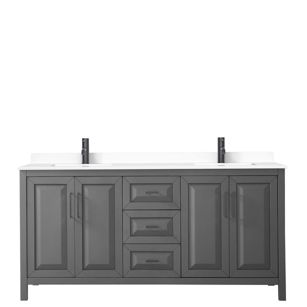 Wyndham Daria 72 Inch Double Bathroom Vanity White Cultured Marble Countertop with Undermount Square Sinks in Matte Black Trim - Luxe Bathroom Vanities