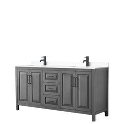 Wyndham Daria 72 Inch Double Bathroom Vanity White Cultured Marble Countertop with Undermount Square Sinks in Matte Black Trim - Luxe Bathroom Vanities