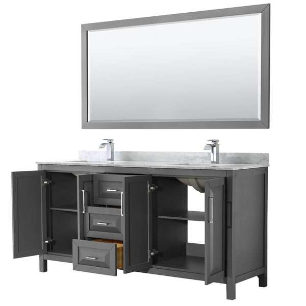 72 inch Double Bathroom Vanity, White Carrara Marble Countertop, Undermount Square Sinks, and 70 inch Mirror - Luxe Bathroom Vanities Luxury Bathroom Fixtures Bathroom Furniture