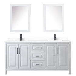 Wyndham Daria 72 Inch Double Bathroom Vanity White Cultured Marble Countertop, Undermount Square Sinks in Matte Black Trim with Medicine Cabinets - Luxe Bathroom Vanities