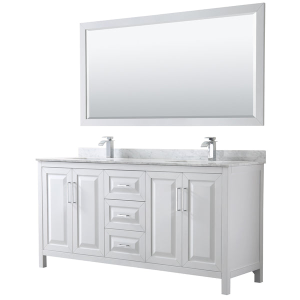 72 inch Double Bathroom Vanity, White Carrara Marble Countertop, Undermount Square Sinks, and 70 inch Mirror - Luxe Bathroom Vanities Luxury Bathroom Fixtures Bathroom Furniture