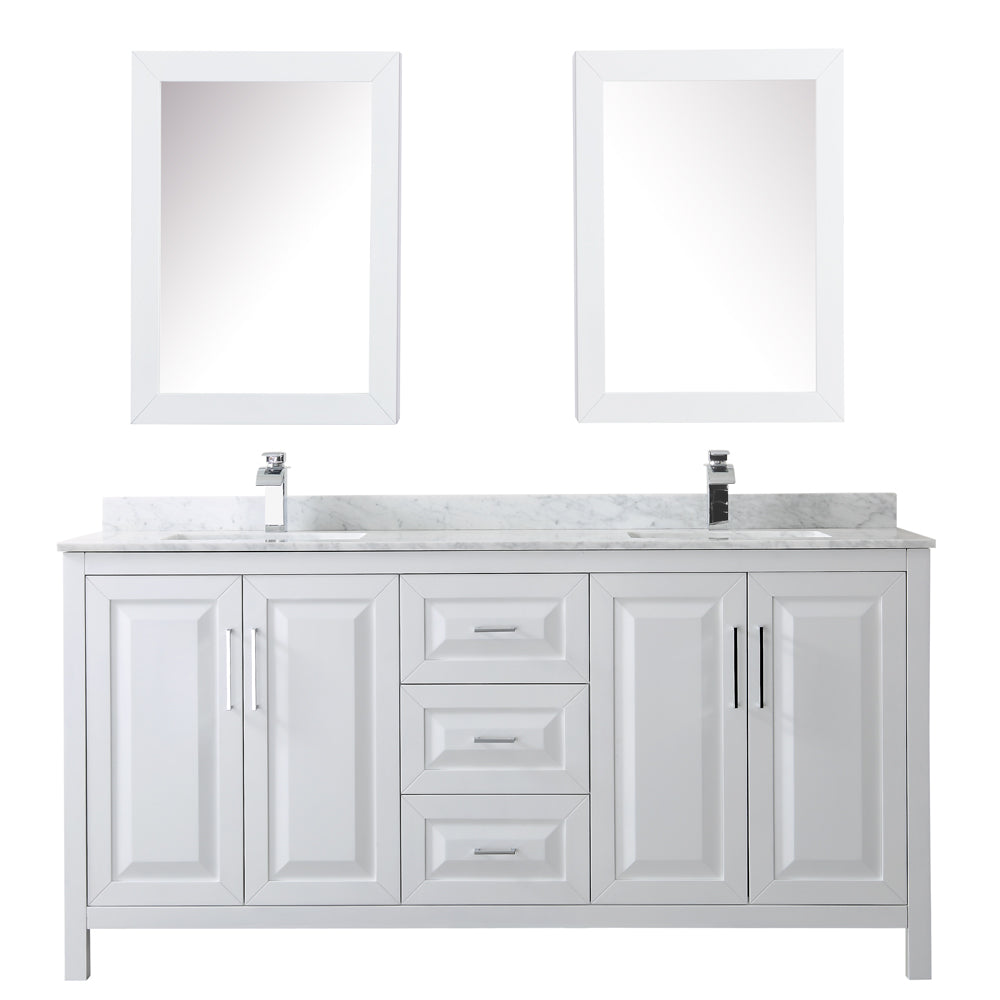 72 inch Double Bathroom Vanity, White Carrara Marble Countertop, Undermount Square Sinks, and Medicine Cabinets - Luxe Bathroom Vanities Luxury Bathroom Fixtures Bathroom Furniture
