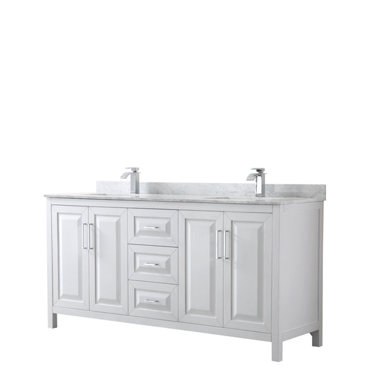 72 inch Double Bathroom Vanity, White Carrara Marble Countertop, Undermount Square Sinks, and No Mirror - Luxe Bathroom Vanities Luxury Bathroom Fixtures Bathroom Furniture