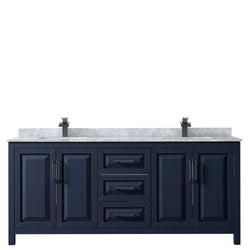 Wyndham Daria 80 Inch Double Bathroom Vanity White Carrara Marble Countertop with Undermount Square Sinks in Matte Black Trim - Luxe Bathroom Vanities