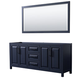 Wyndham Daria 80 Inch Double Bathroom Vanity No Countertop, No Sink in Matte Black Trim with 70 Inch Mirror - Luxe Bathroom Vanities