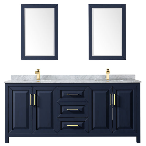 80 Inch Double Bathroom Vanity in Dark Blue, White Carrara Marble Countertop, Undermount Square Sinks, 24 Inch Mirrors - Luxe Bathroom Vanities Luxury Bathroom Fixtures Bathroom Furniture