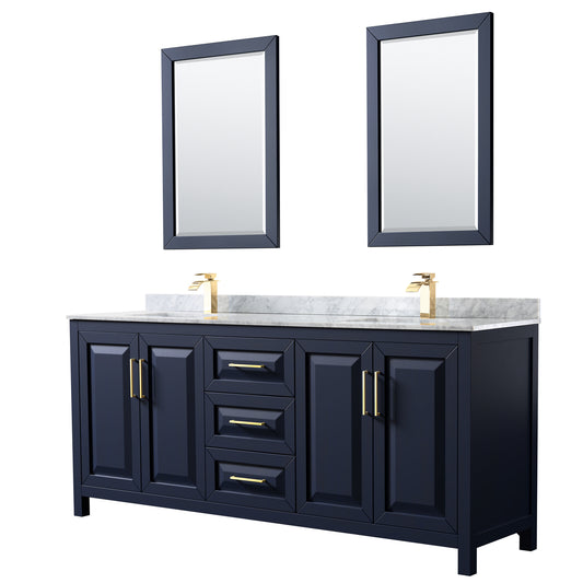 80 Inch Double Bathroom Vanity in Dark Blue, White Carrara Marble Countertop, Undermount Square Sinks, 24 Inch Mirrors - Luxe Bathroom Vanities Luxury Bathroom Fixtures Bathroom Furniture