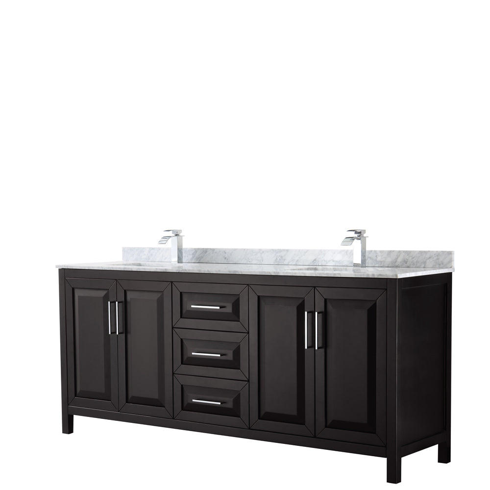 80 inch Double Bathroom Vanity, White Carrara Marble Countertop, Undermount Square Sinks, and No Mirror - Luxe Bathroom Vanities Luxury Bathroom Fixtures Bathroom Furniture