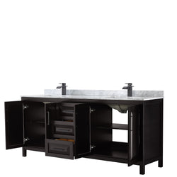 Wyndham Daria 80 Inch Double Bathroom Vanity White Carrara Marble Countertop with Undermount Square Sinks in Matte Black Trim - Luxe Bathroom Vanities