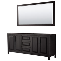 Wyndham Daria 80 Inch Double Bathroom Vanity No Countertop, No Sink in Matte Black Trim with 70 Inch Mirror - Luxe Bathroom Vanities