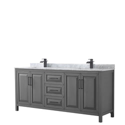 Wyndham Daria 80 Inch Double Bathroom Vanity White Carrara Marble Countertop with Undermount Square Sinks in Matte Black Trim - Luxe Bathroom Vanities