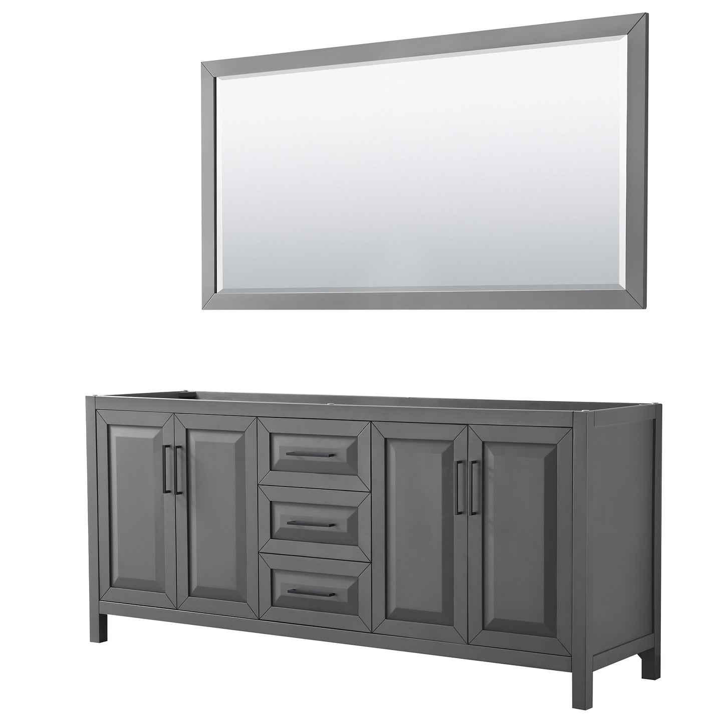 Wyndham Daria 80 Inch Double Bathroom Vanity No Countertop, No Sink in Matte Black Trim with 70 Inch Mirror - Luxe Bathroom Vanities