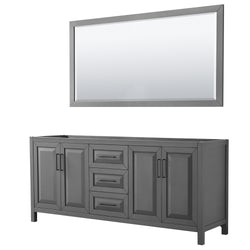 Wyndham Daria 80 Inch Double Bathroom Vanity No Countertop, No Sink in Matte Black Trim with 70 Inch Mirror - Luxe Bathroom Vanities