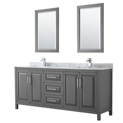80 inch Double Bathroom Vanity, White Carrara Marble Countertop, Undermount Square Sinks, and 24 inch Mirrors - Luxe Bathroom Vanities Luxury Bathroom Fixtures Bathroom Furniture