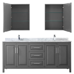 80 inch Double Bathroom Vanity, White Carrara Marble Countertop, Undermount Square Sinks, and Medicine Cabinets - Luxe Bathroom Vanities Luxury Bathroom Fixtures Bathroom Furniture