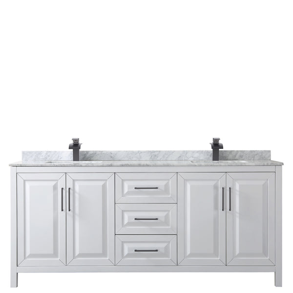 Wyndham Daria 80 Inch Double Bathroom Vanity White Carrara Marble Countertop with Undermount Square Sinks in Matte Black Trim - Luxe Bathroom Vanities