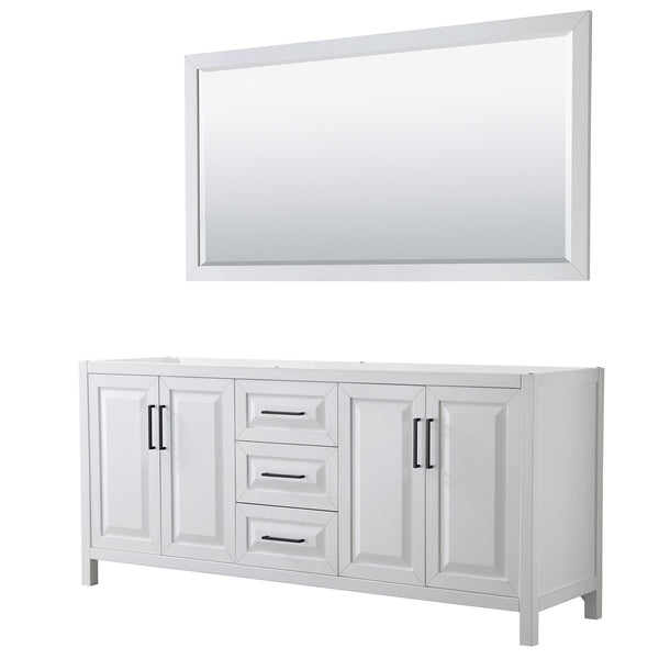 Wyndham Daria 80 Inch Double Bathroom Vanity No Countertop, No Sink in Matte Black Trim with 70 Inch Mirror - Luxe Bathroom Vanities