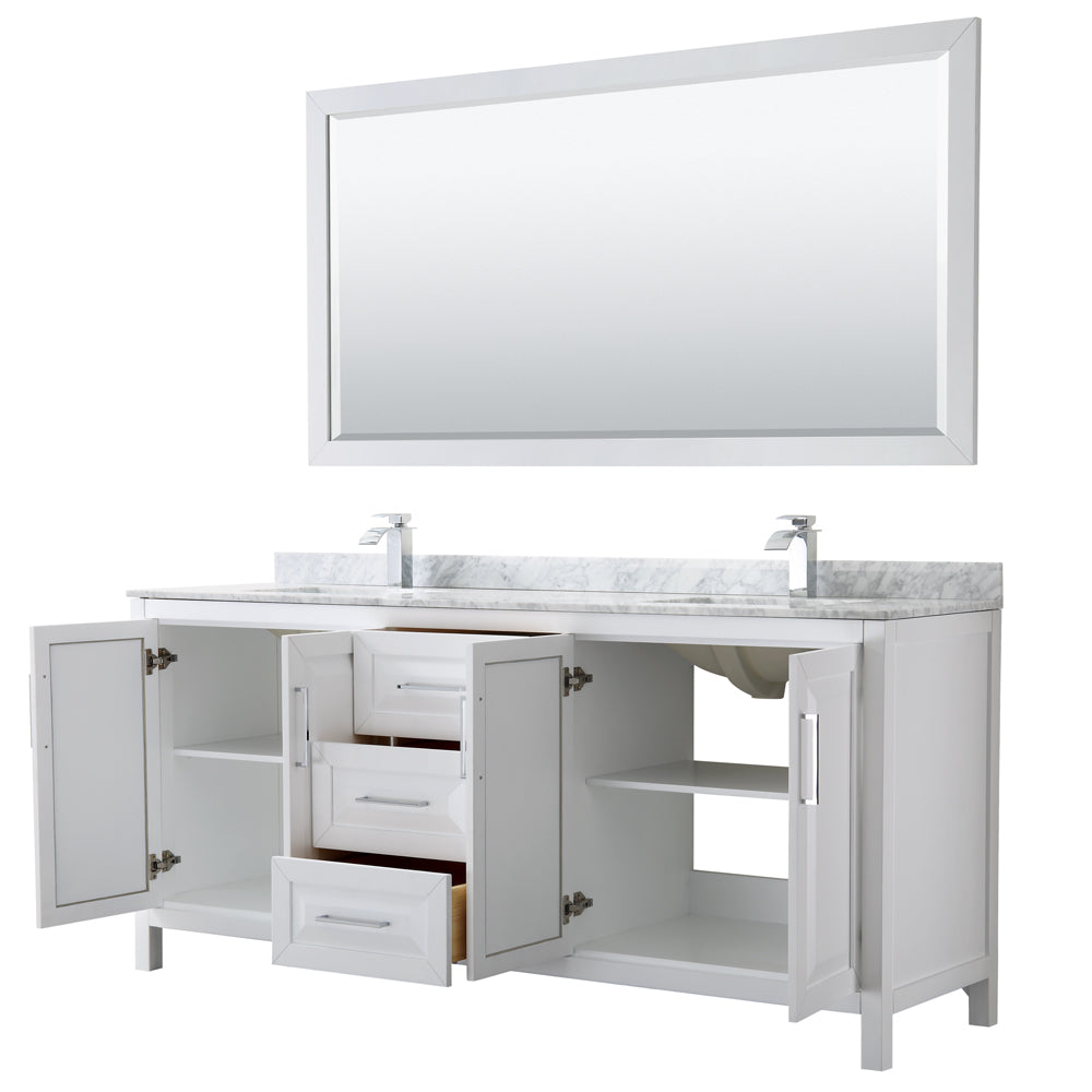 80 inch Double Bathroom Vanity, White Carrara Marble Countertop, Undermount Square Sinks, and 70 inch Mirror - Luxe Bathroom Vanities Luxury Bathroom Fixtures Bathroom Furniture