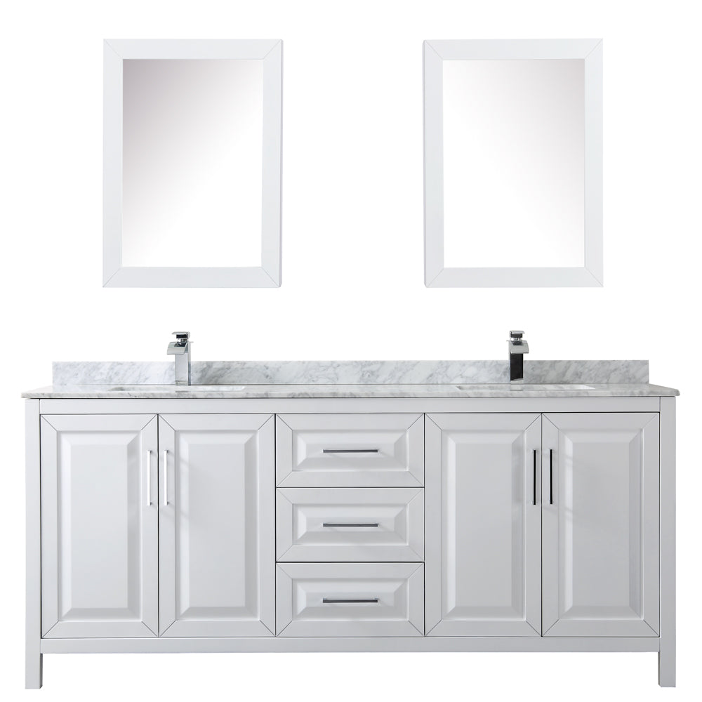80 inch Double Bathroom Vanity, White Carrara Marble Countertop, Undermount Square Sinks, and Medicine Cabinets - Luxe Bathroom Vanities Luxury Bathroom Fixtures Bathroom Furniture
