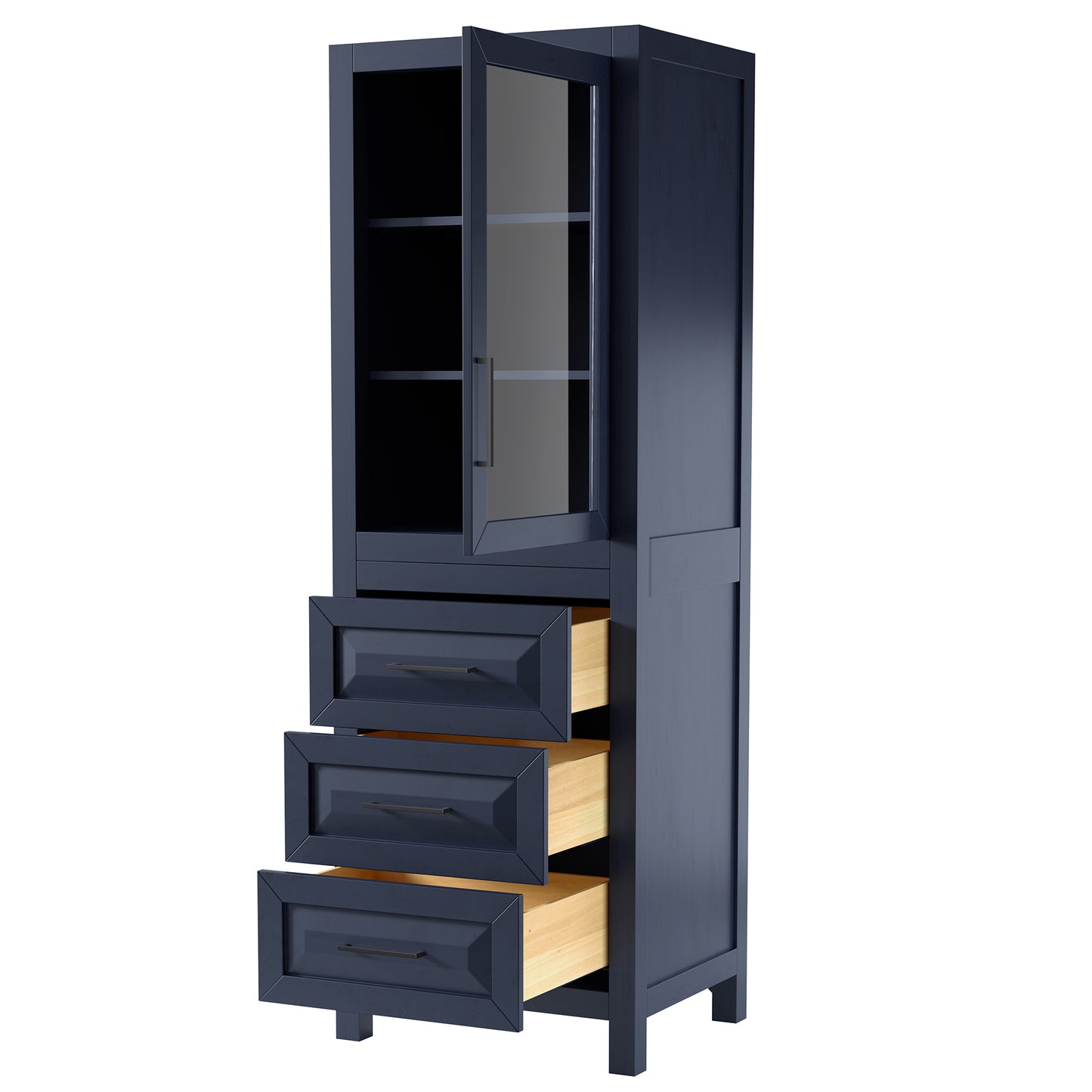 Wyndham Daria Linen Tower with Shelved Cabinet Storage and 3 Drawers in Matte Black Trim - Luxe Bathroom Vanities