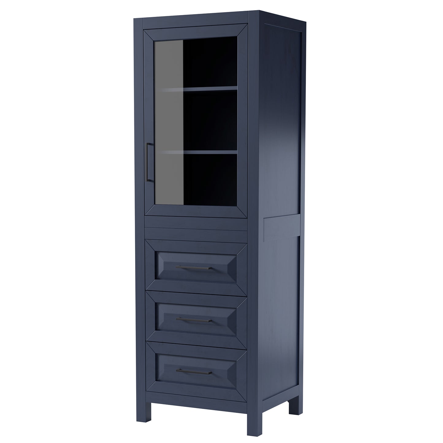 Wyndham Daria Linen Tower with Shelved Cabinet Storage and 3 Drawers in Matte Black Trim - Luxe Bathroom Vanities