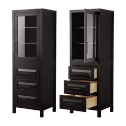 Wyndham Daria Linen Tower with Shelved Cabinet Storage and 3 Drawers in Matte Black Trim - Luxe Bathroom Vanities