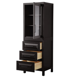 Wyndham Daria Linen Tower with Shelved Cabinet Storage and 3 Drawers in Matte Black Trim - Luxe Bathroom Vanities