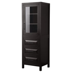 Wyndham Daria Linen Tower with Shelved Cabinet Storage and 3 Drawers in Matte Black Trim - Luxe Bathroom Vanities