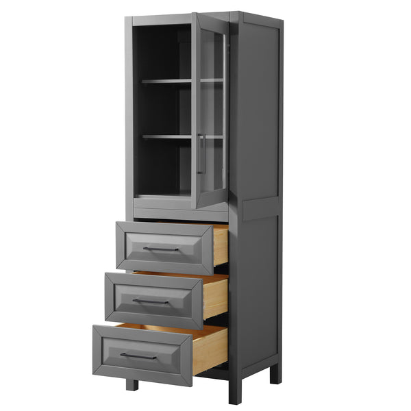 Wyndham Daria Linen Tower with Shelved Cabinet Storage and 3 Drawers in Matte Black Trim - Luxe Bathroom Vanities