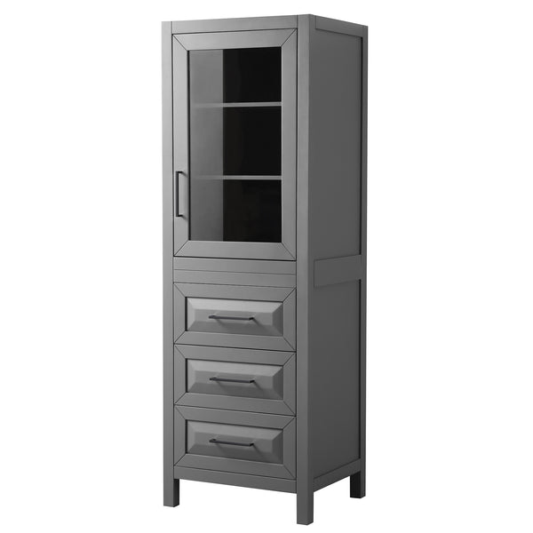 Wyndham Daria Linen Tower with Shelved Cabinet Storage and 3 Drawers in Matte Black Trim - Luxe Bathroom Vanities
