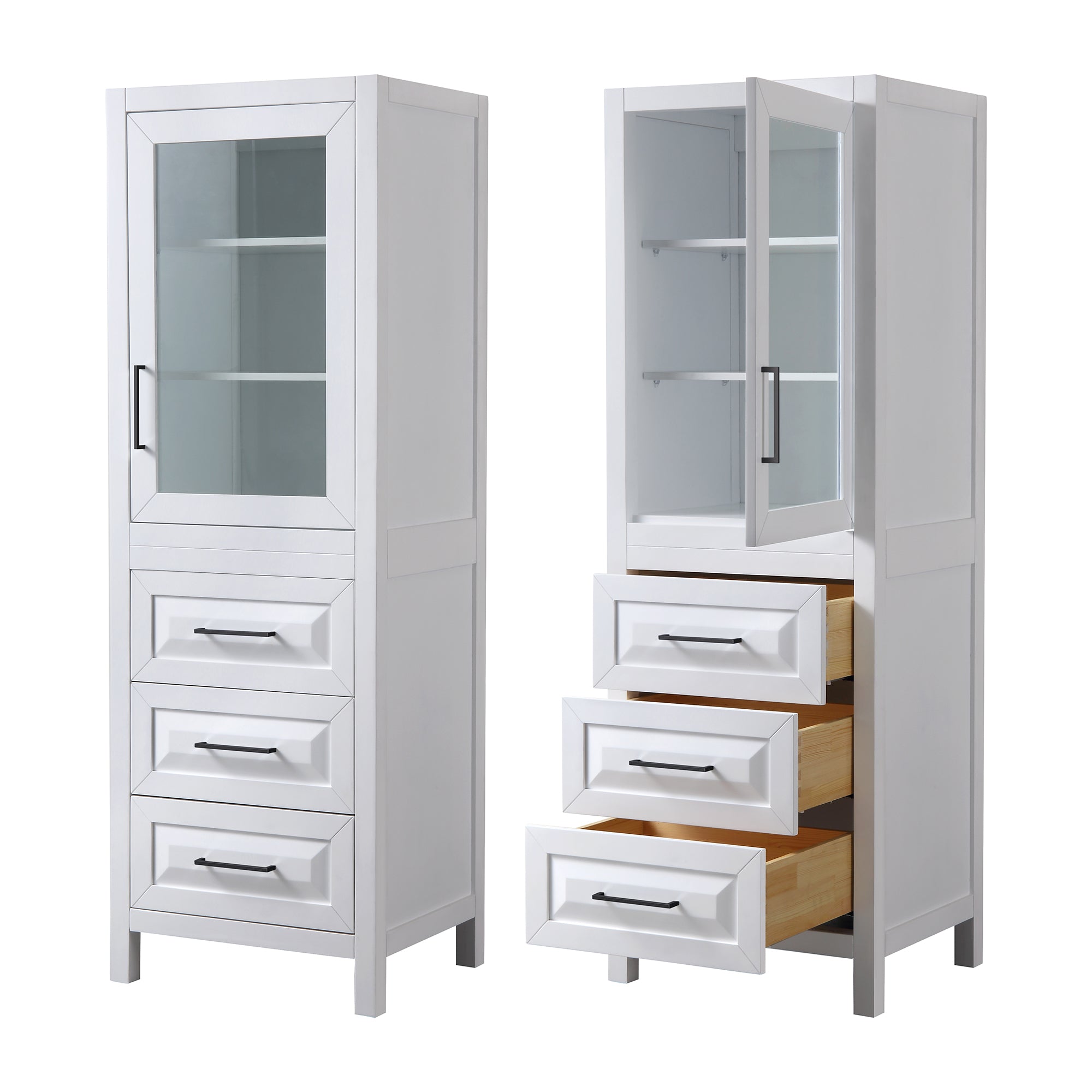 Linen Unit Wyndham Daria Linen Tower with Shelved Cabinet Storage and 3 Drawers in ...