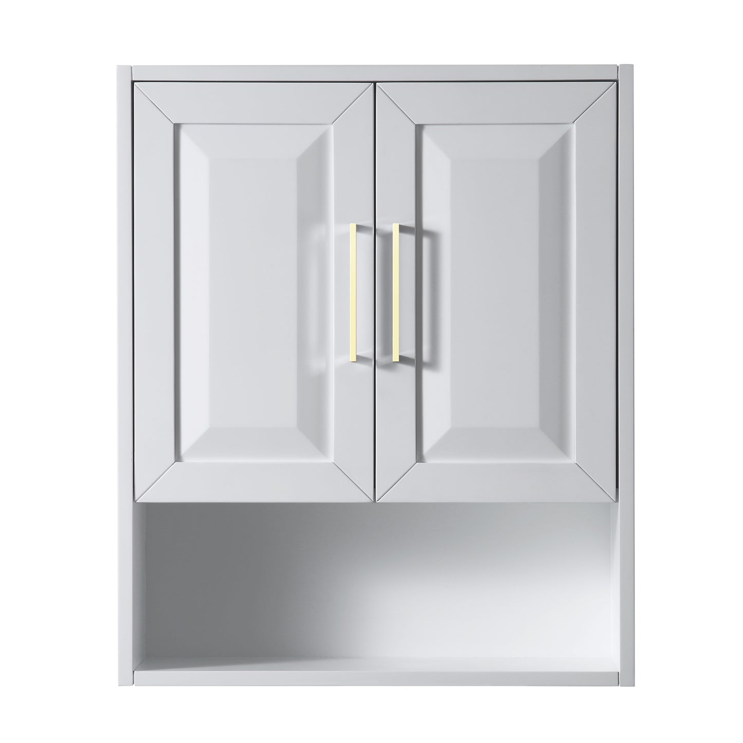 Wyndham Daria Over-the-Toilet Bathroom Wall-Mounted Storage Cabinet in White with Brushed Gold Trim - Luxe Bathroom Vanities