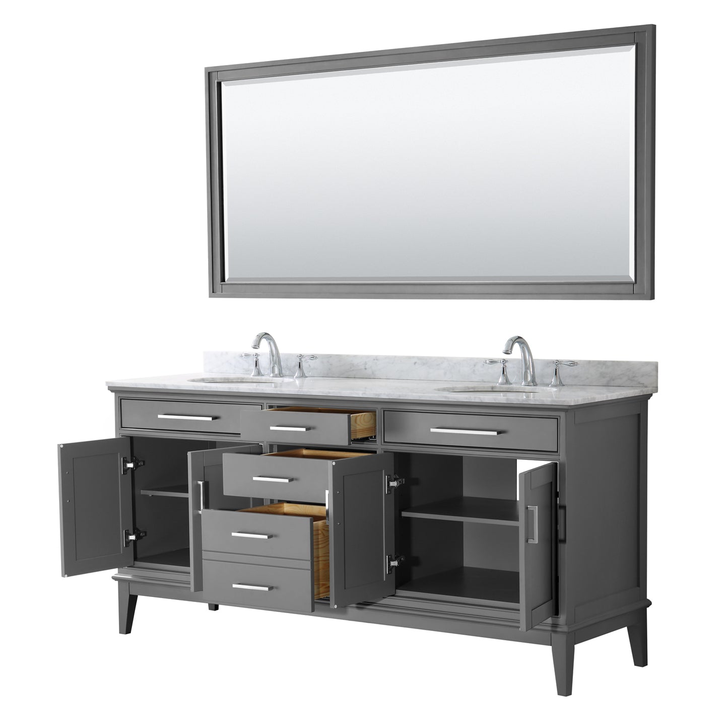 72 Inch Double Bathroom Vanity, White Carrara Marble Countertop, Undermount Oval Sinks, and 70 Inch Mirror - Luxe Bathroom Vanities Luxury Bathroom Fixtures Bathroom Furniture