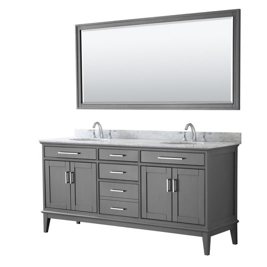 72 Inch Double Bathroom Vanity, White Carrara Marble Countertop, Undermount Oval Sinks, and 70 Inch Mirror - Luxe Bathroom Vanities Luxury Bathroom Fixtures Bathroom Furniture