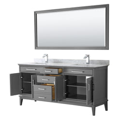 72 Inch Double Bathroom Vanity, White Carrara Marble Countertop, Undermount Square Sinks, and 70 Inch Mirror - Luxe Bathroom Vanities Luxury Bathroom Fixtures Bathroom Furniture