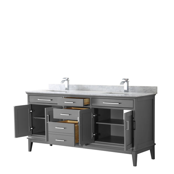 72 Inch Double Bathroom Vanity, White Carrara Marble Countertop, Undermount Square Sinks, and No Mirror - Luxe Bathroom Vanities Luxury Bathroom Fixtures Bathroom Furniture