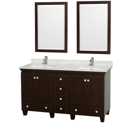 60 inch Double Bathroom Vanity in Espresso, White Carrara Marble Countertop, Undermount Square Sinks, and 24 inch Mirrors - Luxe Bathroom Vanities Luxury Bathroom Fixtures Bathroom Furniture