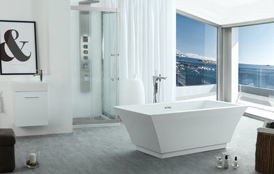 Legion Furniture 67" White Acrylic Tub - No Faucet - Luxe Bathroom Vanities