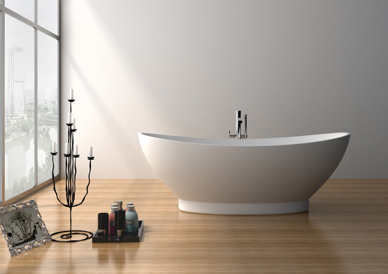 Legion Furniture 70.7" White Matt Solid Surface Tub - No Faucet - Luxe Bathroom Vanities