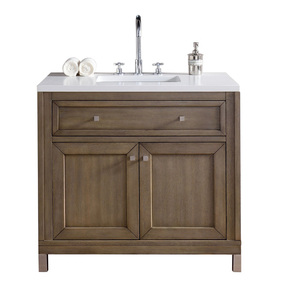 James Martin Chicago 36" Whitewashed Walnut Single Vanity with 3 CM Countertop - Luxe Bathroom Vanities